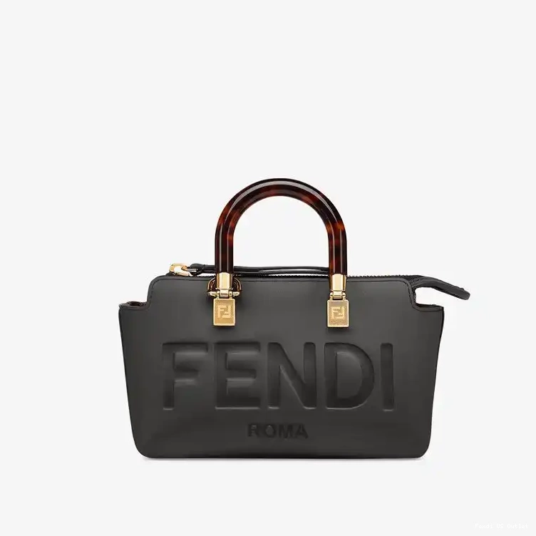 Vintage HOT Fendi Calf In Leather Logo Black Bag ROMA By The Mini Boston Way 0521